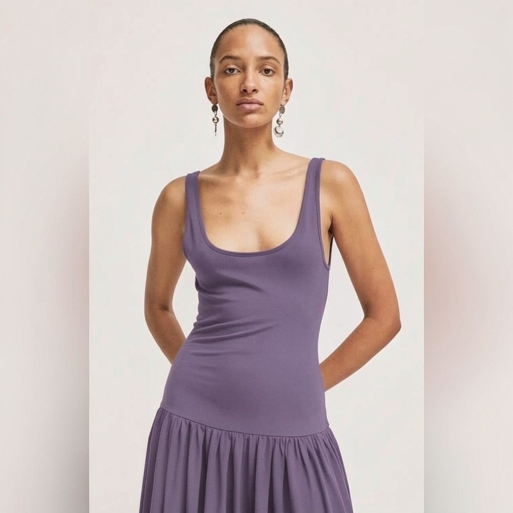 Ninety Percent Flos Gathered Organic Cotton Maxi Tank Dress Heron Blue- Size S